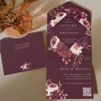 Automne Romance Bourgogne Floral Mariage QR Code