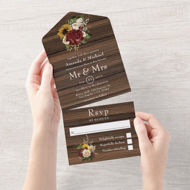 Invitation Tout En Un Automne Rustique - Automne Mariage Floral (Déchirure)