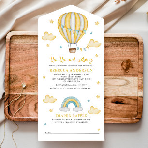 Invitation Tout En Un Baby shower à ballon à air chaud jaune vers le hau