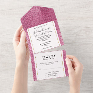 Invitation Tout En Un Baby shower animal rose Faux Alligator