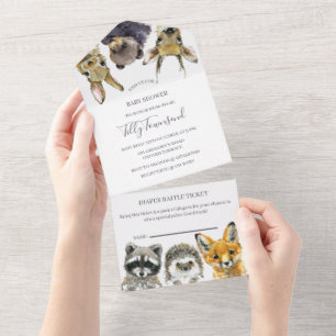 Invitation Tout En Un Baby Shower Animaux de la Forêt