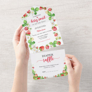 Invitation Tout En Un Baby Shower aux Fraises Sucrées