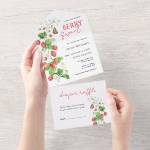 Invitation Tout En Un Baby Shower aux Fraises Sucrées
