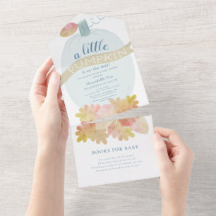 Invitation Tout En Un Baby shower Citrouille Bleu Bébé