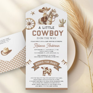 Invitation Tout En Un Baby Shower Cow-boy Western Little Rodeo Far West