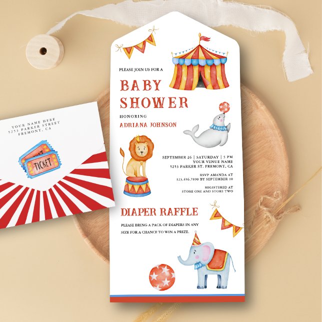 Invitation Tout En Un Baby shower de cirque du Carnaval (Créateur téléchargé)