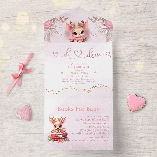 Invitation Tout En Un Baby shower de filles Woodland d'hiver (Créateur téléchargé)
