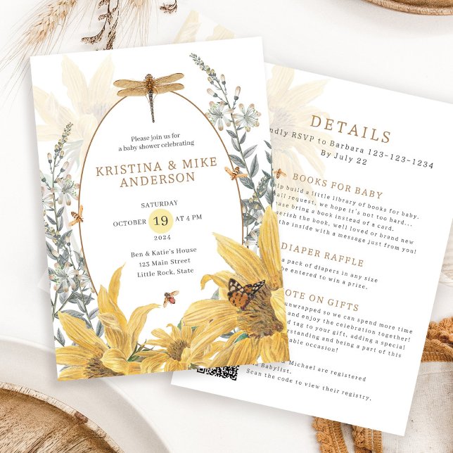 Invitation Tout en un Baby shower de Fleur sauvage de Sunflow (Créateur téléchargé)