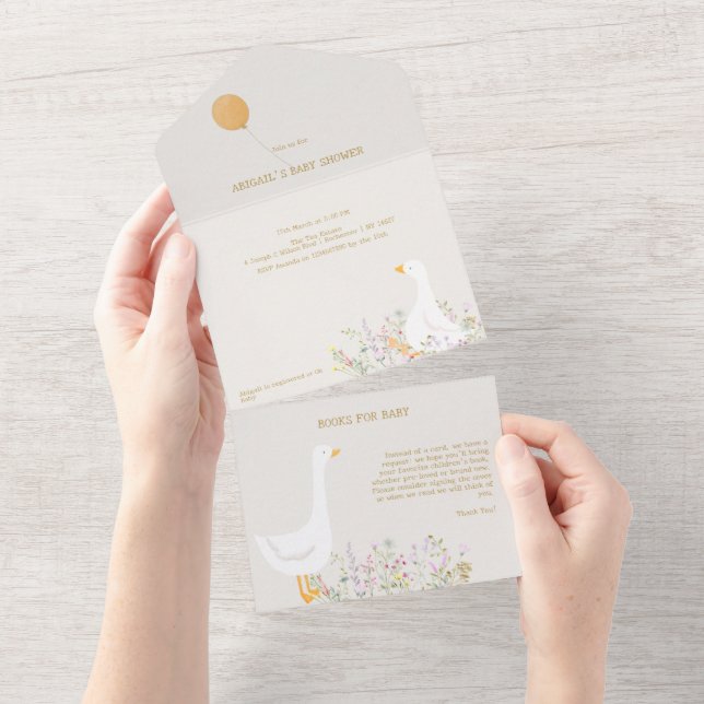 Invitation Tout En Un baby shower de Fleur sauvage Goose Duck (Déchirure)