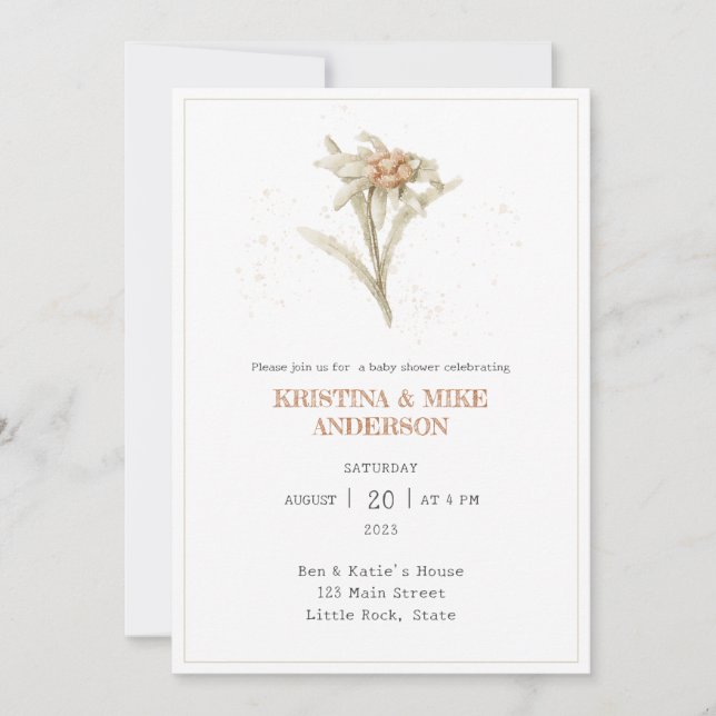 Invitation Tout en un Baby shower de fleurs Edelweiss Invitat (Devant)