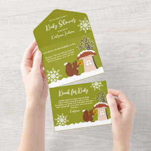 Invitation Tout En Un Baby shower d'hiver cadeau d'écureuil