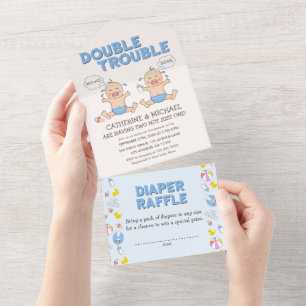 Invitation Tout En Un Baby shower Double Trouble Twin Boys