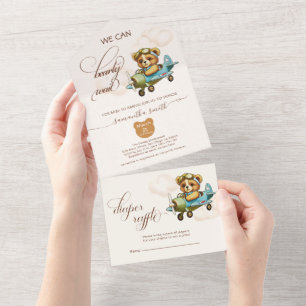 Invitation Tout En Un Baby shower d'ours en peluche du pilote lunatique