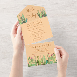 Invitation Tout En Un Baby shower du désert de Cactus de Bohême Neutre s