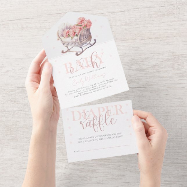 Invitation Tout En Un Baby shower et tombola à couches Parties scintilla (Déchirure)