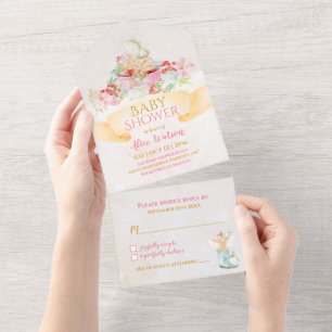 Invitation Tout En Un Baby shower Fille Delicate Fée Bébé