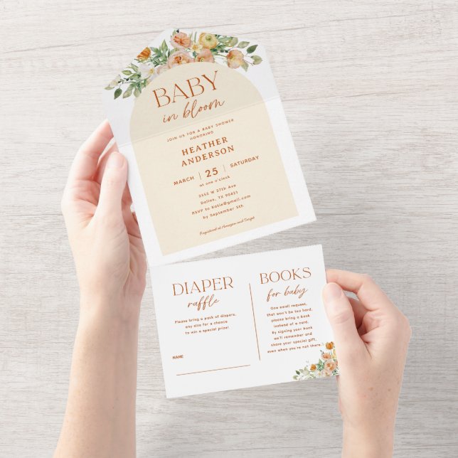 Invitation Tout En Un Baby shower Fille Fleurs Printemps (Déchirure)