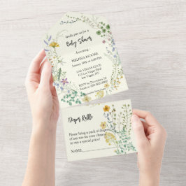 Invitation Tout En Un Baby shower Fleur sauvage Boho