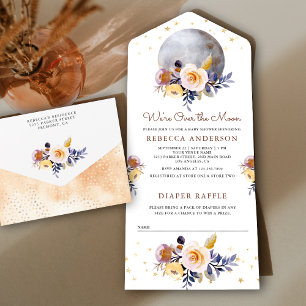 Invitation Tout En Un Baby shower floral rustique Boho Earthy