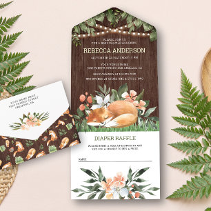 Invitation Tout En Un Baby shower forestier rustique du renard couché au