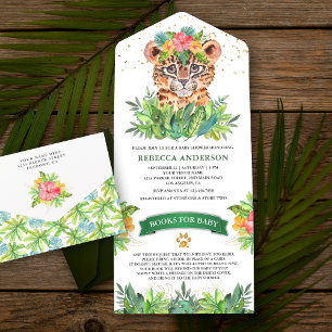 Invitation Tout En Un Baby Shower Jungle Tropical Rustique Safari Léopar