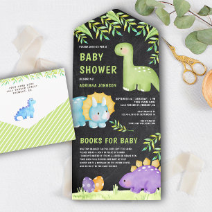 Invitation Tout En Un Baby Shower Moderne avec un Petit Dinosaure Mignon