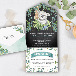 Invitation Tout En Un Baby Shower Ours en Eucalyptus sur Tableau Noir