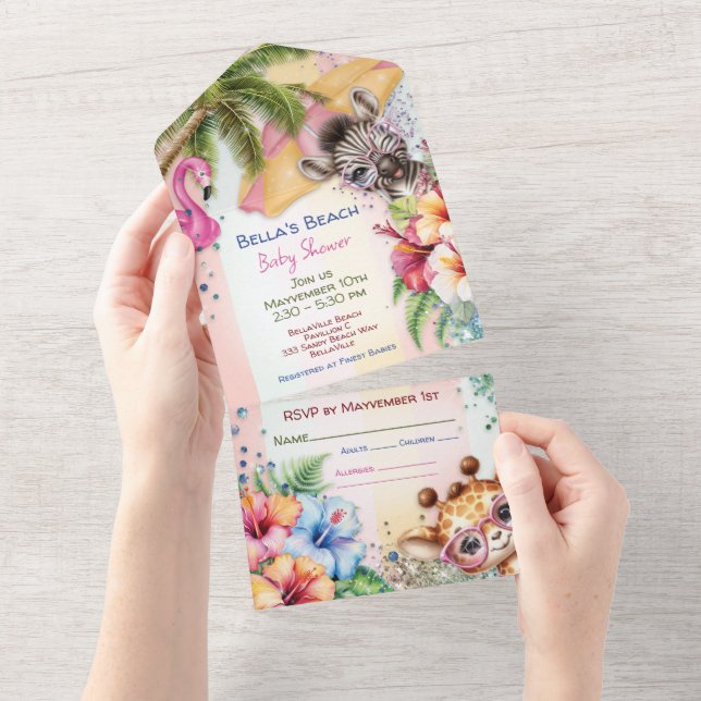 Invitation Tout En Un Baby shower plage (Déchirure)