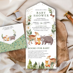 Invitation Tout En Un Baby shower Rustique Cute Woodland Forest Animaux
