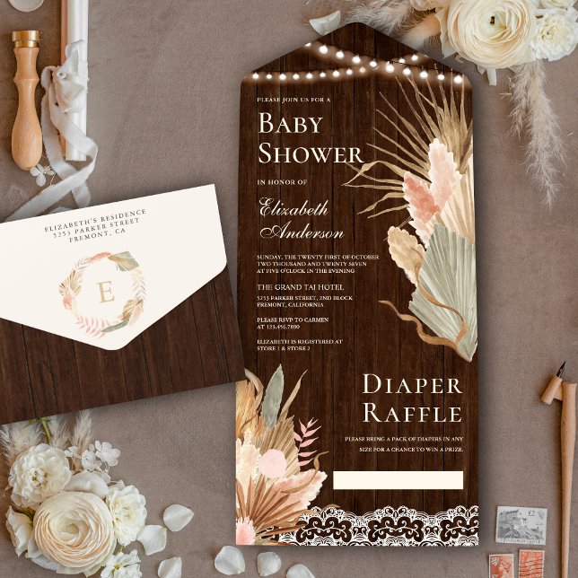 Invitation Tout En Un Baby shower Rustique de palmiers à palmiers séchés (Créateur téléchargé)