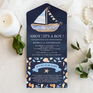 Invitation Tout En Un Baby Shower Rustique Nautique Voilier Bleu Marine