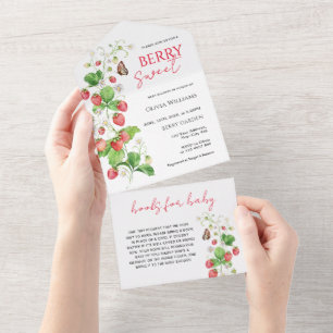 Invitation Tout En Un Baby Shower Sucré aux Fraises