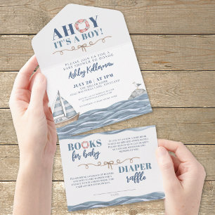 Invitation Tout En Un Baby Shower sur le thème du Marin