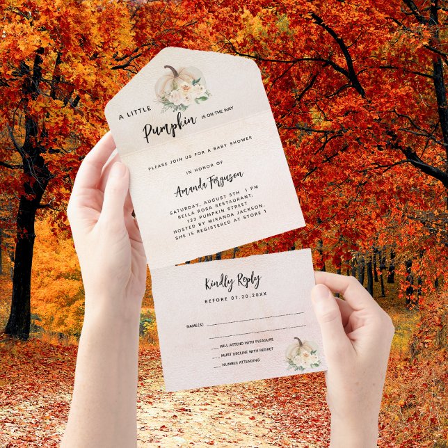 Invitation Tout En Un Baby shower tomber amoureux citrouille RSVP (Créateur téléchargé)