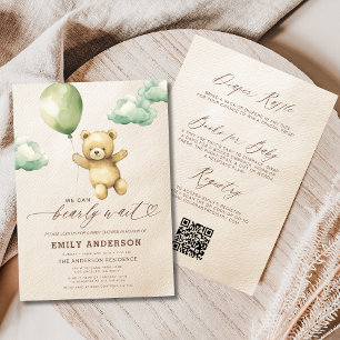 Invitation Tout en un Baby shower vert d'attente rapide