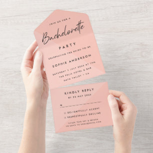 Invitation Tout En Un Bachelorette rose   Parti minimaliste moderne RSVP