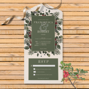 Invitation Tout En Un Baies Rustiques d'Hiver et Crème de Pin sans Dîner