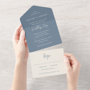 Invitation Tout En Un Bailee Dusty Blue Mariage moderne