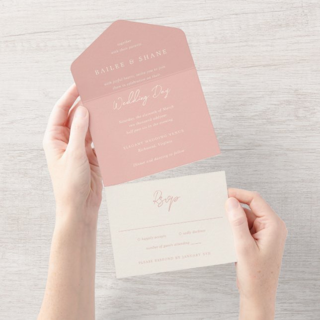 Invitation Tout En Un Bailee Peach Mariage moderne (Déchirure)