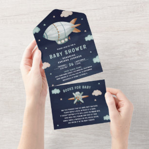 Invitation Tout En Un Bain de bébé Marin Blimp Mignon Navire aérien Rétr