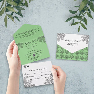 Invitation Tout En Un Baisse simple en amour Sage Boho Mariage d'automne