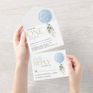 Invitation Tout En Un Balcon Bleu, Eucalyptus, Verdure, Premier Annivers