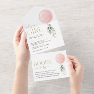 Invitation Tout En Un Balcon rose, Eucalyptus, Verdure, Baby shower