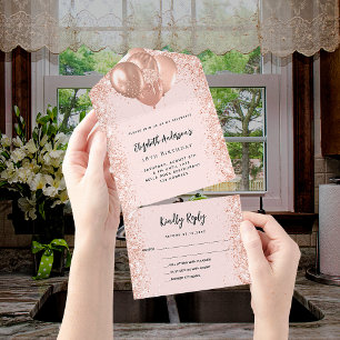 Invitation Tout En Un Ballons de parties scintillant en or rose blush an