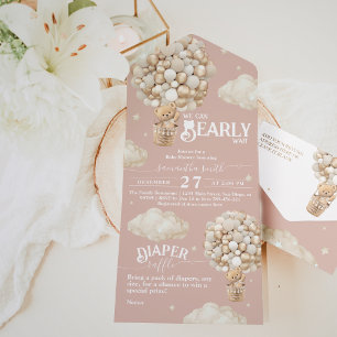 Invitation Tout En Un Balloon Ours Teddy Bearly Wait Baby Girl Douche