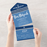 Bar Mitzvah Bleu Argent Tallit Gras Moderne Script