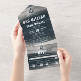 Invitation Tout En Un Bar Mitzvah Bold Moderne Charcoal Grey Silver Foil
