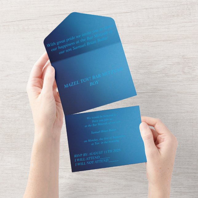 INVITATION TOUT EN UN BAR MITZVAH SON 13E SIMPLE (Déchirure)