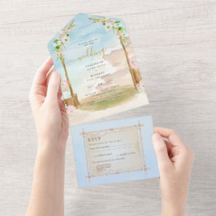 Invitation Tout En Un Beach Coastal Rustic Boho Wedding RSVP MENU