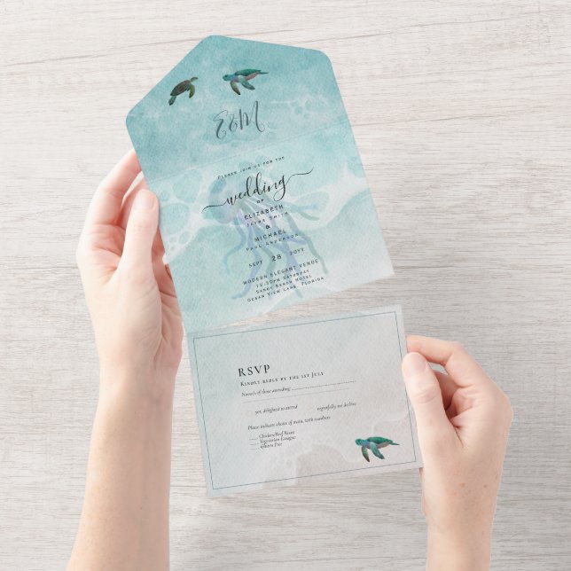 Invitation Tout En Un Beach Sea Turtle Destination Mariage RSVP MENU Tou (Déchirure)